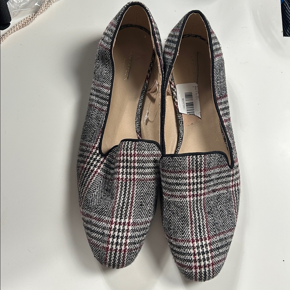 Ann Taylor Flats Dress Shoes Black Plaid Slip On Womens 10 M